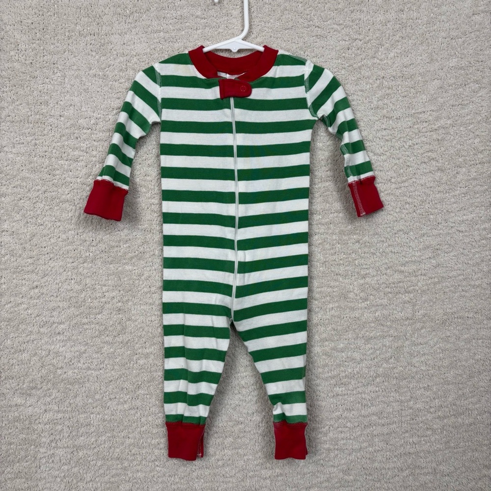Hanna Andersson Pajamas Toddler 12-18 Months White Green Stripe Organic‎ Cotton